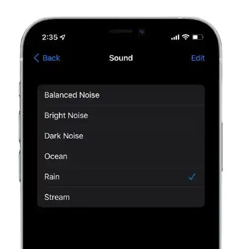 Rain Background Music in iOS 15 Setting