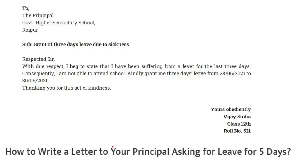 Write a Letter to Your Principal Asking for Leave for 5 Days