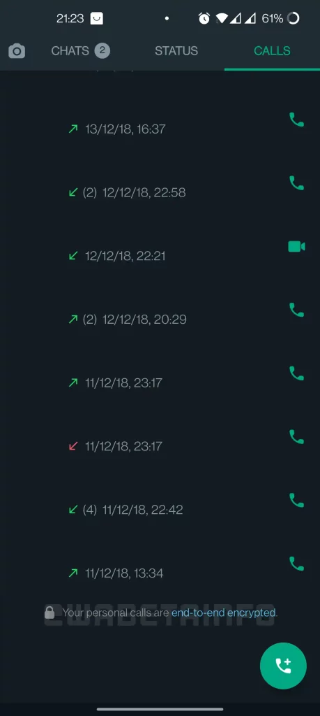 WhatsApp End-to-End Indicators Call History for Android