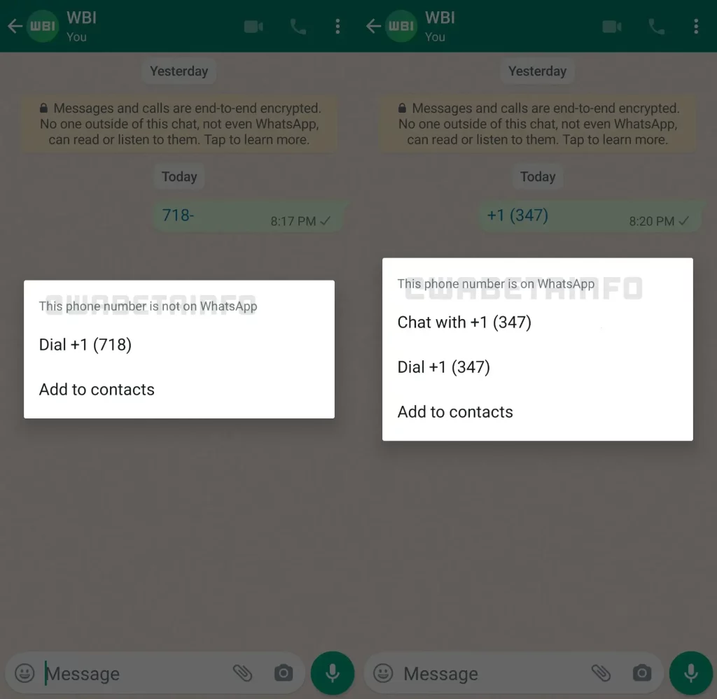 WhatsApp New Phone Number Options for Android