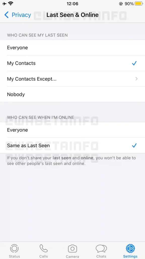 iPhone WhatsApp Hide Online Status for iOS