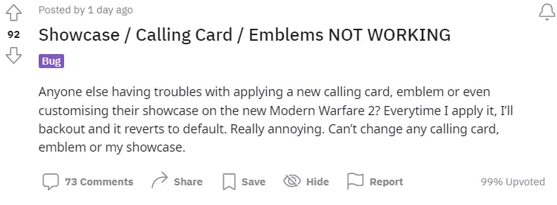 Showcase / Calling Card / Emblems NOT WORKING