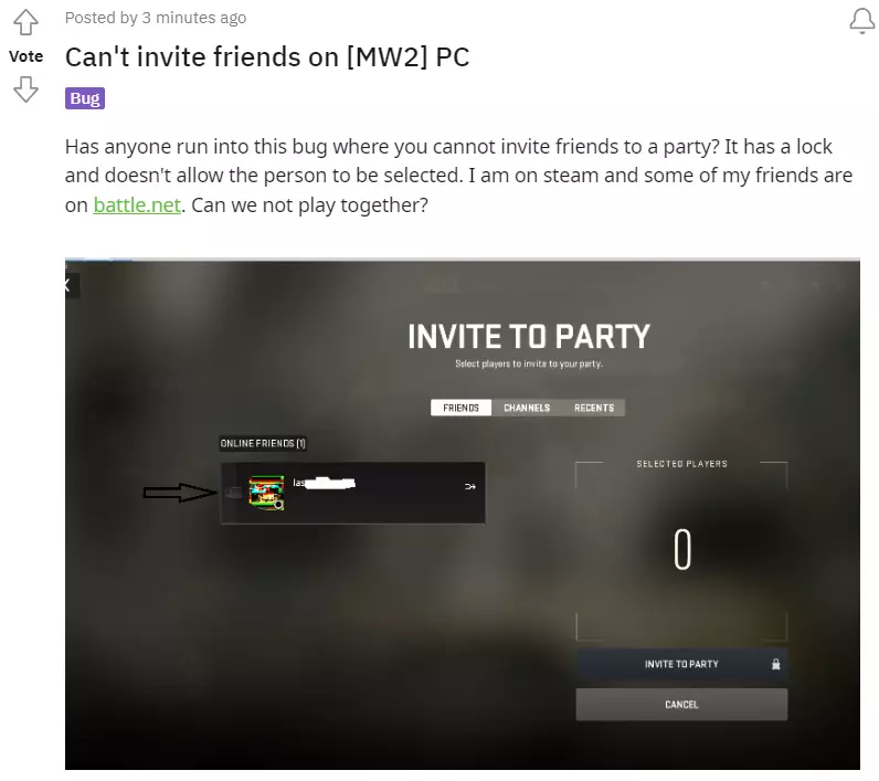 Can't invite friends on [MW2] PC