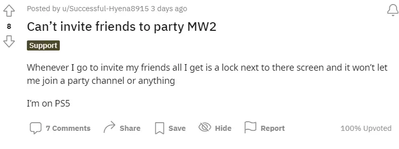 Can’t invite friends to party MW2