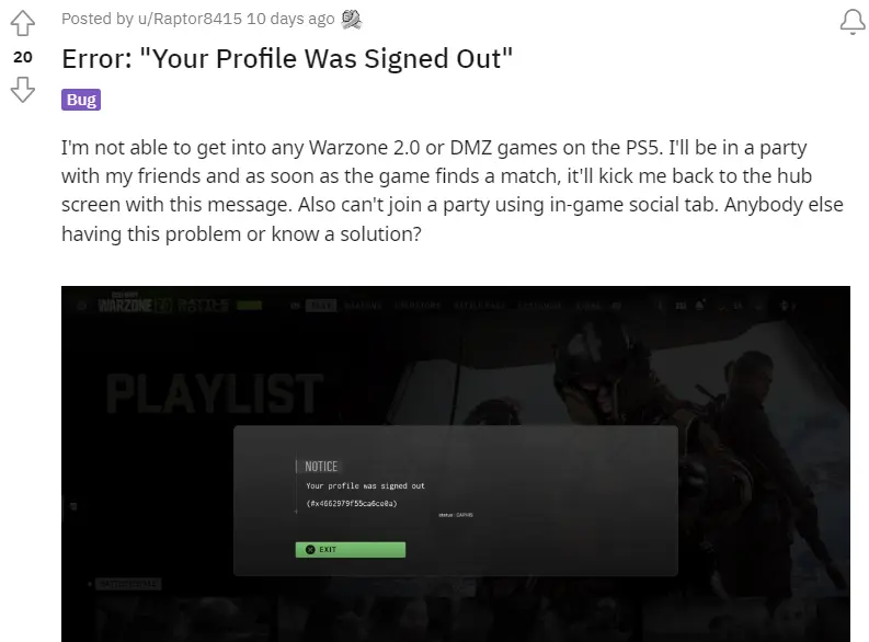 Error Your Profile Was Signed Out Warzone 2.0
