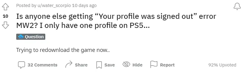 Your profile was signed out error MW2 PS5