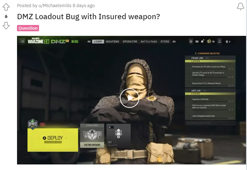 DMZ Loadout Bug with Insured weapon?