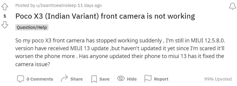 Poco X3 (Indian Variant) front camera is not working