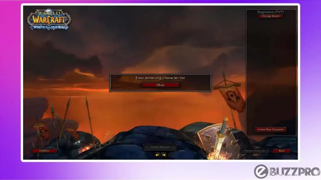 Fix 'Error Retrieving Character List' in WOW