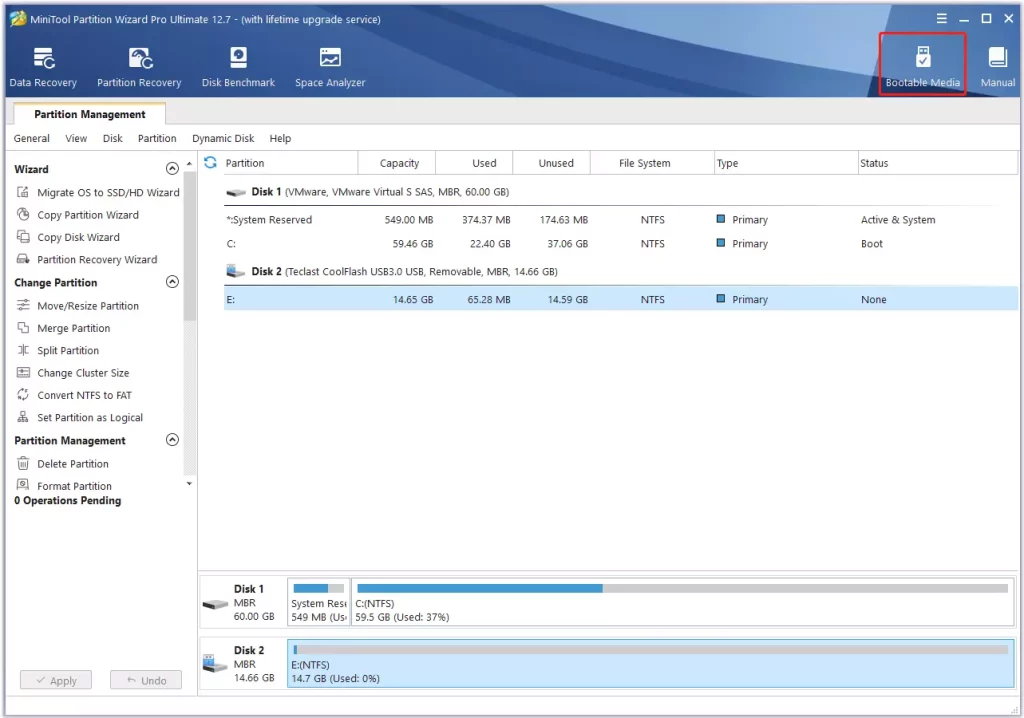 Wipe the hard drive using Minitool partition software