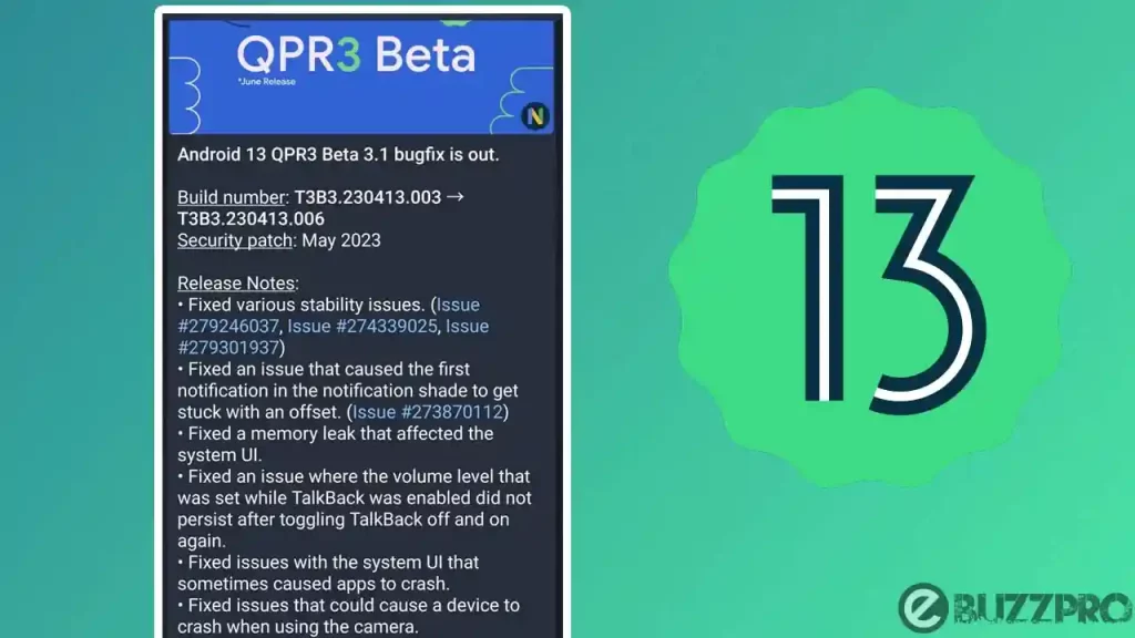 Android 13 QPR3 Beta 3.1 update to Pixel devices