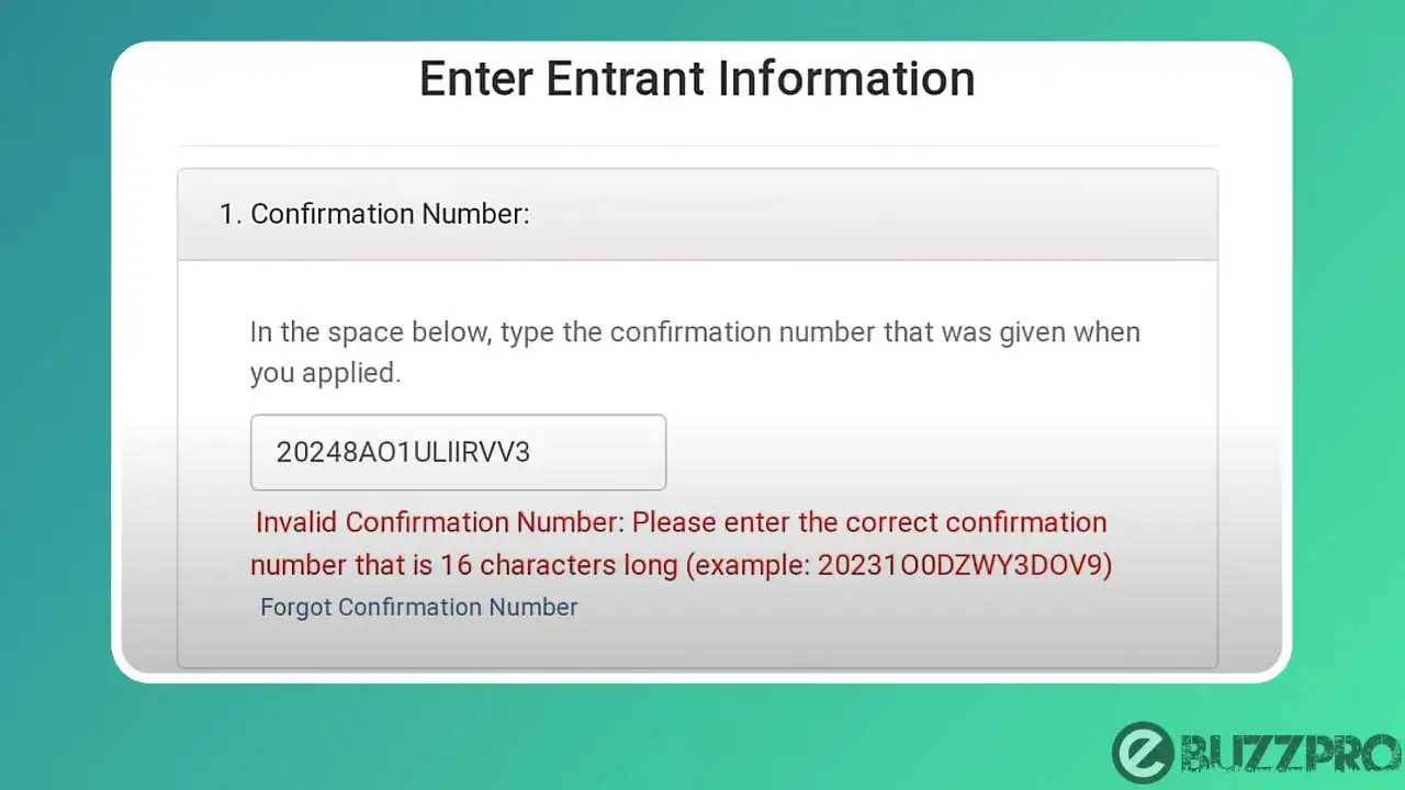 DV Lottery Confirmation Number Not Working