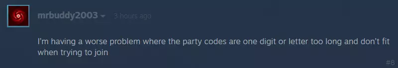 the party codes are one digit or letter too long and don’t fit when trying to join
